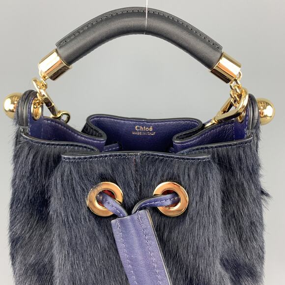 CHLOE Navy Pony Hair GALA Bucket Handbag - Picture 3 of 12